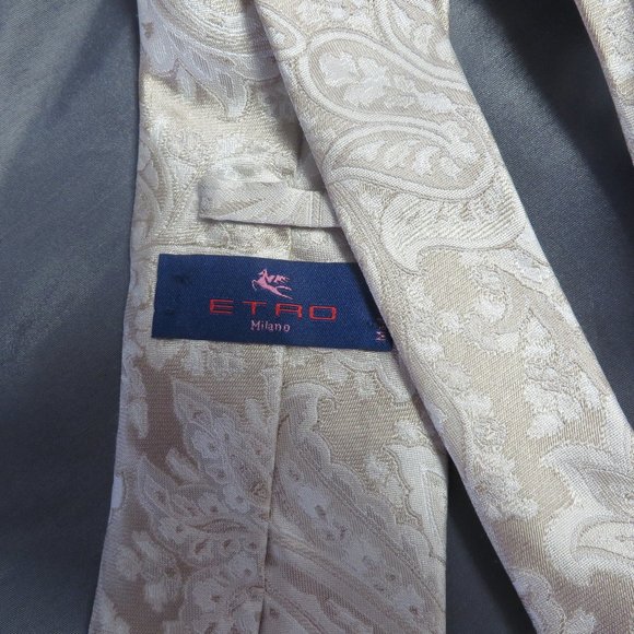 ❤️ETRO Off White / Tan PAISLEY NECKTIE TIE MADE IN ITALY - Picture 6 of 8
